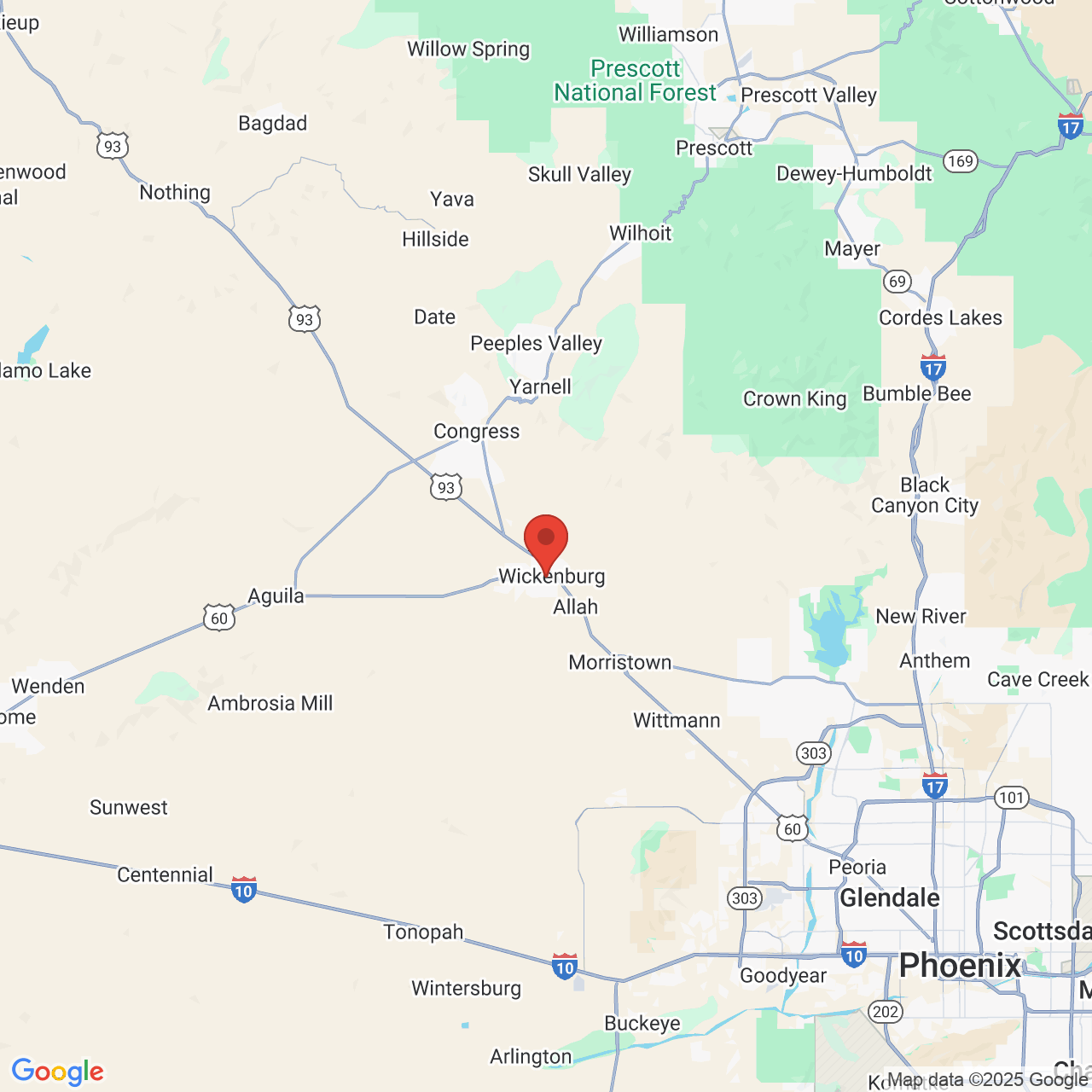 Google map image of our location in 500 W Savage St Wickenburg, AZ