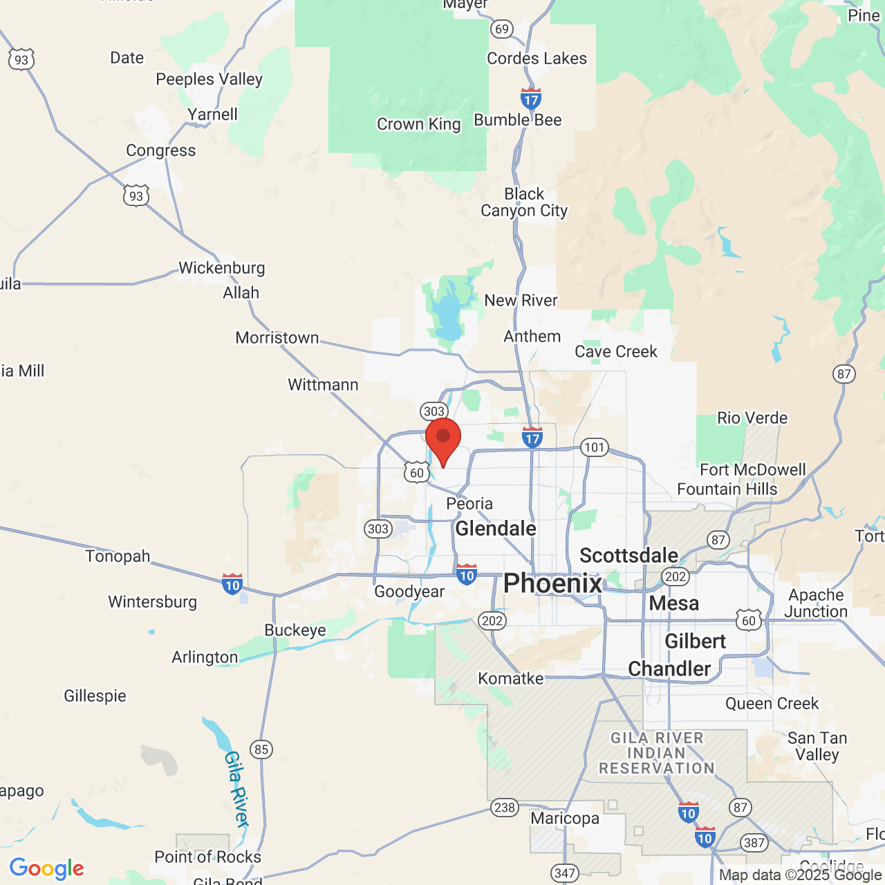 Google map image of our location in 10701 W Bell Rd Sun City, AZ